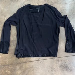 rag & bone Black Silk Blouse Sheer Sleeves